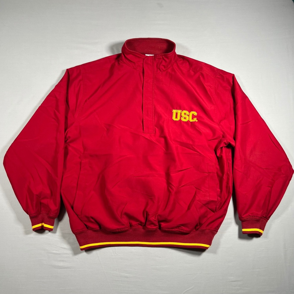 Vintage USC Trojans Mens M Red Quarter Zip Windbreaker Jacket NCAA Campus‎ Drive